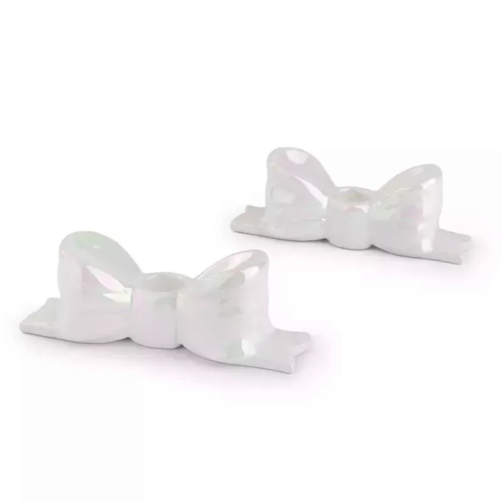 Target Bullseye Ceramic Iridescent Taper Bow-Shaped Candle Holders Set of 2 New - Picture 2 of 10
